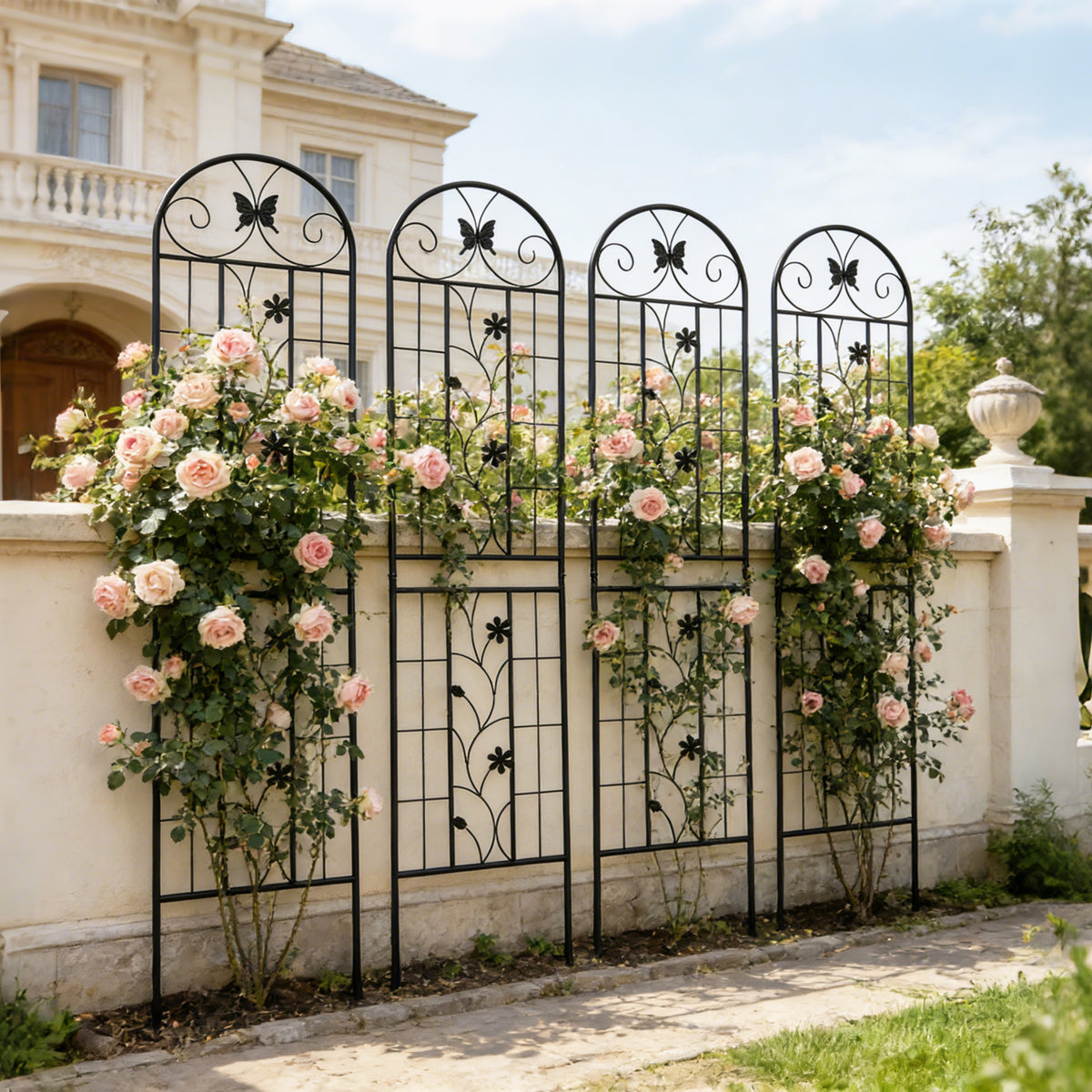 4 Pack Metal Garden Trellis 86.7' x 19.7' Rustproof Trellis for Climbing Plants Outdoor Flower Support Black
