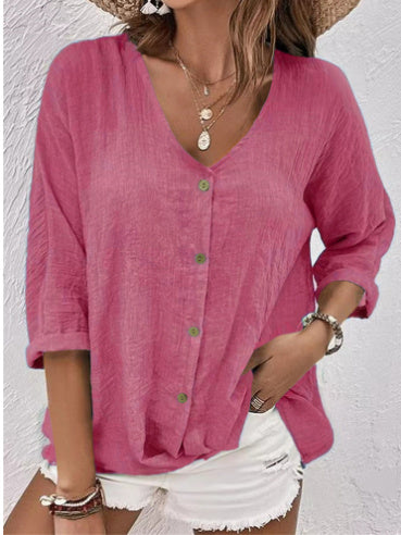 Cross-border New Arrival Women's V-neck Buttons Chiffon Cardigan Long Sleeve