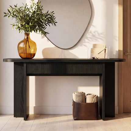 OMCHOM 63 Inch Console Table with 2 Drawers, Fluted Entryway Tables with Storage, Heavy Duty Sofa Table Behind The Couch, Mid Century Hallway Tables for Entryway, Hallway, Living Room