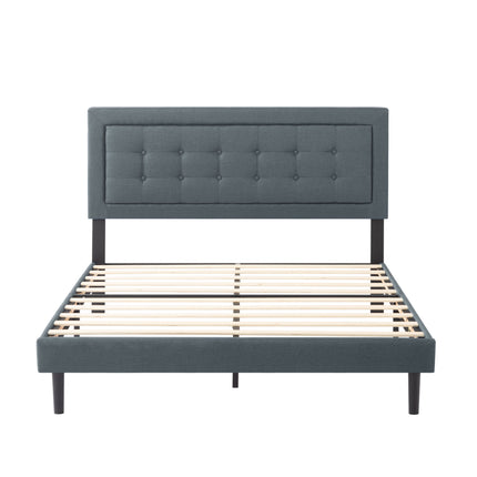 Queen Size Upholstered Platform Bed Frame, Easy Assembly Bedroom Bed Frame, Dark Gray