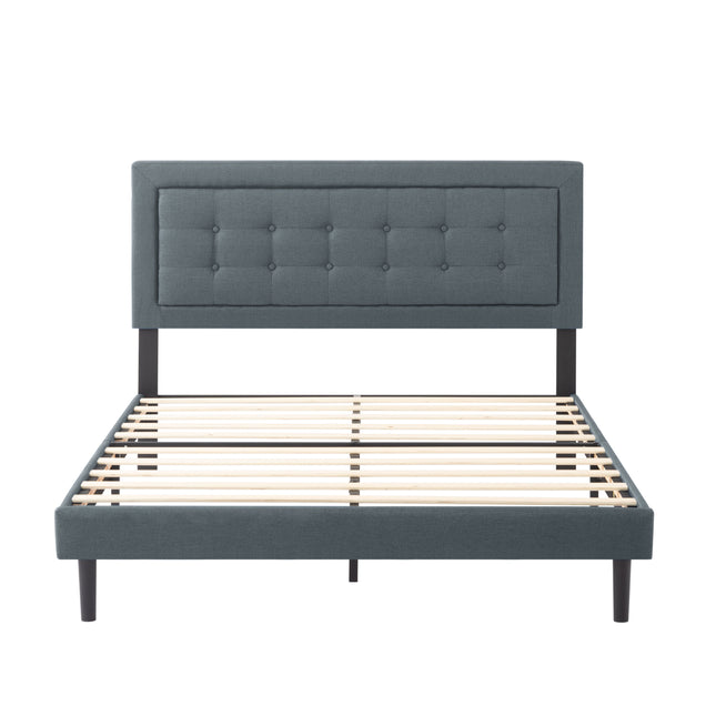 Queen Size Upholstered Platform Bed Frame, Easy Assembly Bedroom Bed Frame, Dark Gray
