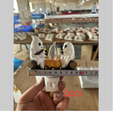 2024 Ghost Campfire Flickering Nightlight 2 Ghosts Roasting Plug Wall Spooky Fire Marshmallow Night Light For Halloween Decor