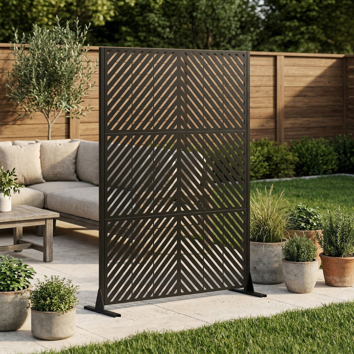Metal Privacy Screen for Outdoor Freestanding, 72' H x 46' W Decorative Metal Fence Panels with Stable Base, Portable Divider Screens for Patio, Deck, Balcony, Backyard, Garden