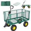 3-in-1 Oversized Steel Garden Cart , 880lbs Pullable Mesh Metal Garden Cart, All-Terrain Utility Cart with Removable Liner & Side Panels & Mesh Tray for Outdoor Lawn, Patio and Landscaping, Green
