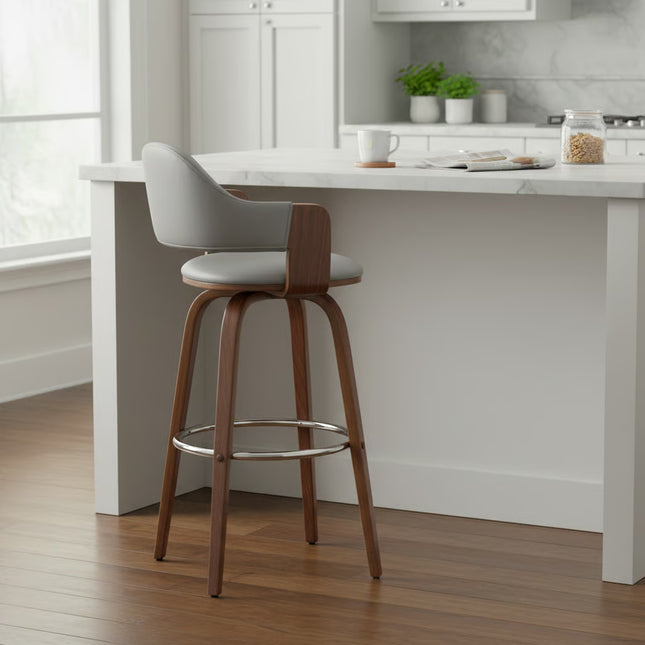 Xandot 30' Gray Faux Leather and Walnut Wood Bar Stool