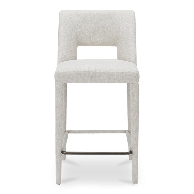 Counter Stool, Fully Upholstered Iron Frame, Carved Backrest Detail, Beige