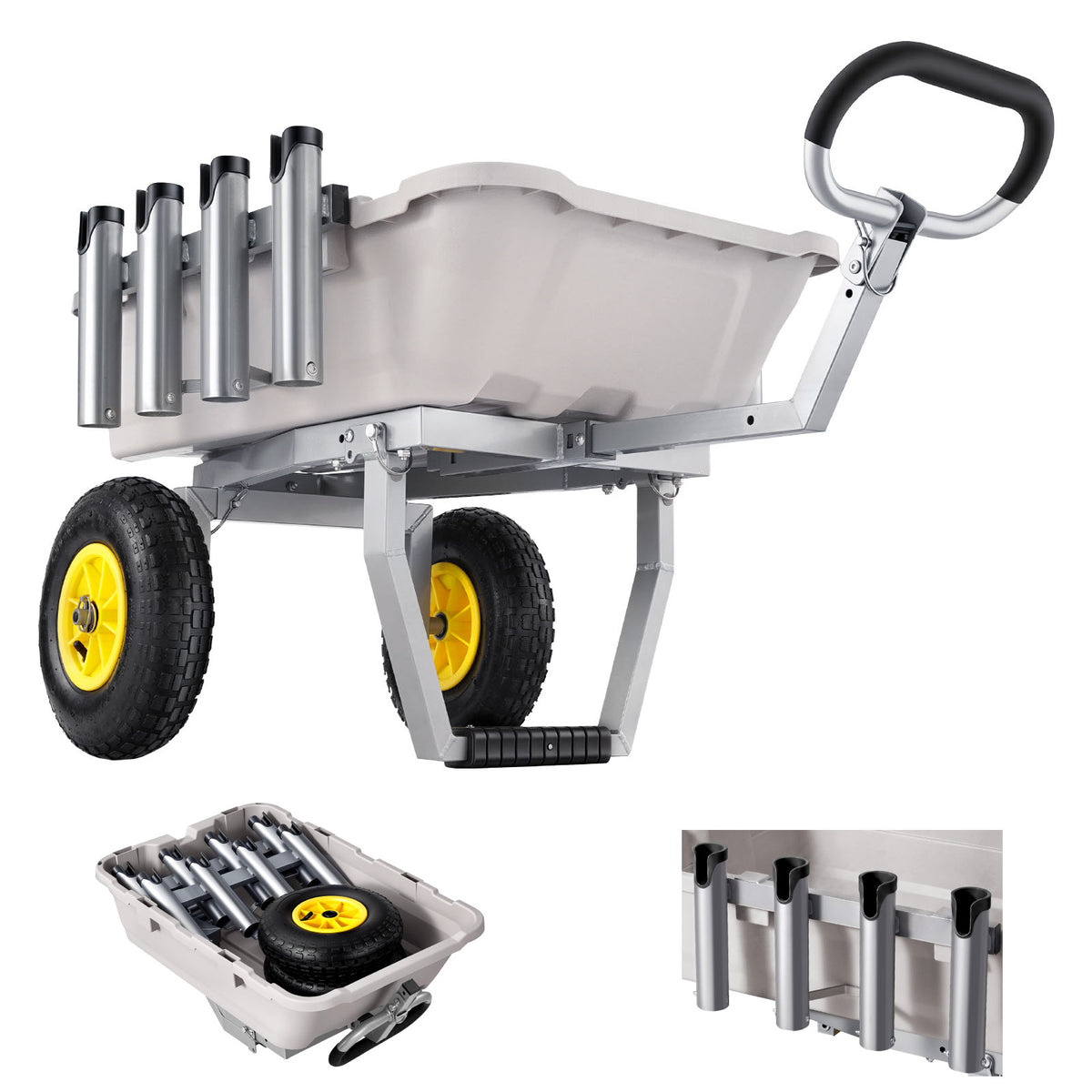 Beach Fishing Cart, 200 lbs Load Capacity, Fishing Cart with Poly Bed, Heavy-Duty Aluminum Alloy Frame, 13-Inch All-Terrain Tires, 8 Rod Holders, Strap, Easy to Clean, for Outdoor Camping Picnic
