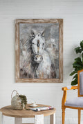 35.4x47.2x1.2' Hand-Painted White Horse Art with Stormy Gray Backdrop