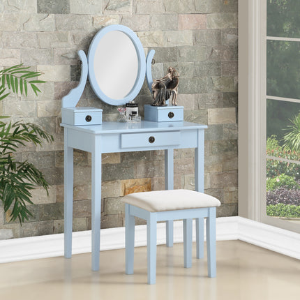 Moniys Wood Moniya Makeup Vanity Table and Stool Set, Blue
