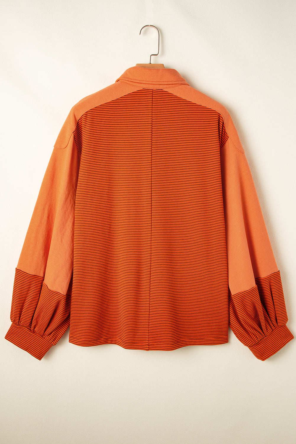 Orange Exposed Seam Puff Sleeve Henley Sweatshirt