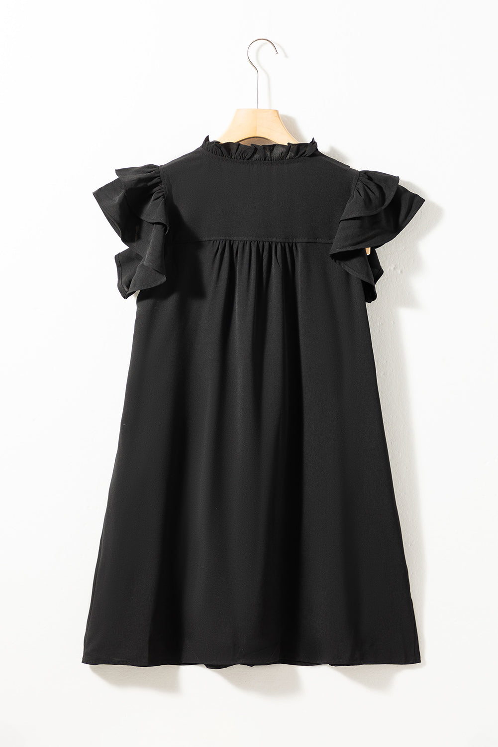 Black Ruffle Sleeve V Neck Frilled Shift Dress - Eloy Royal