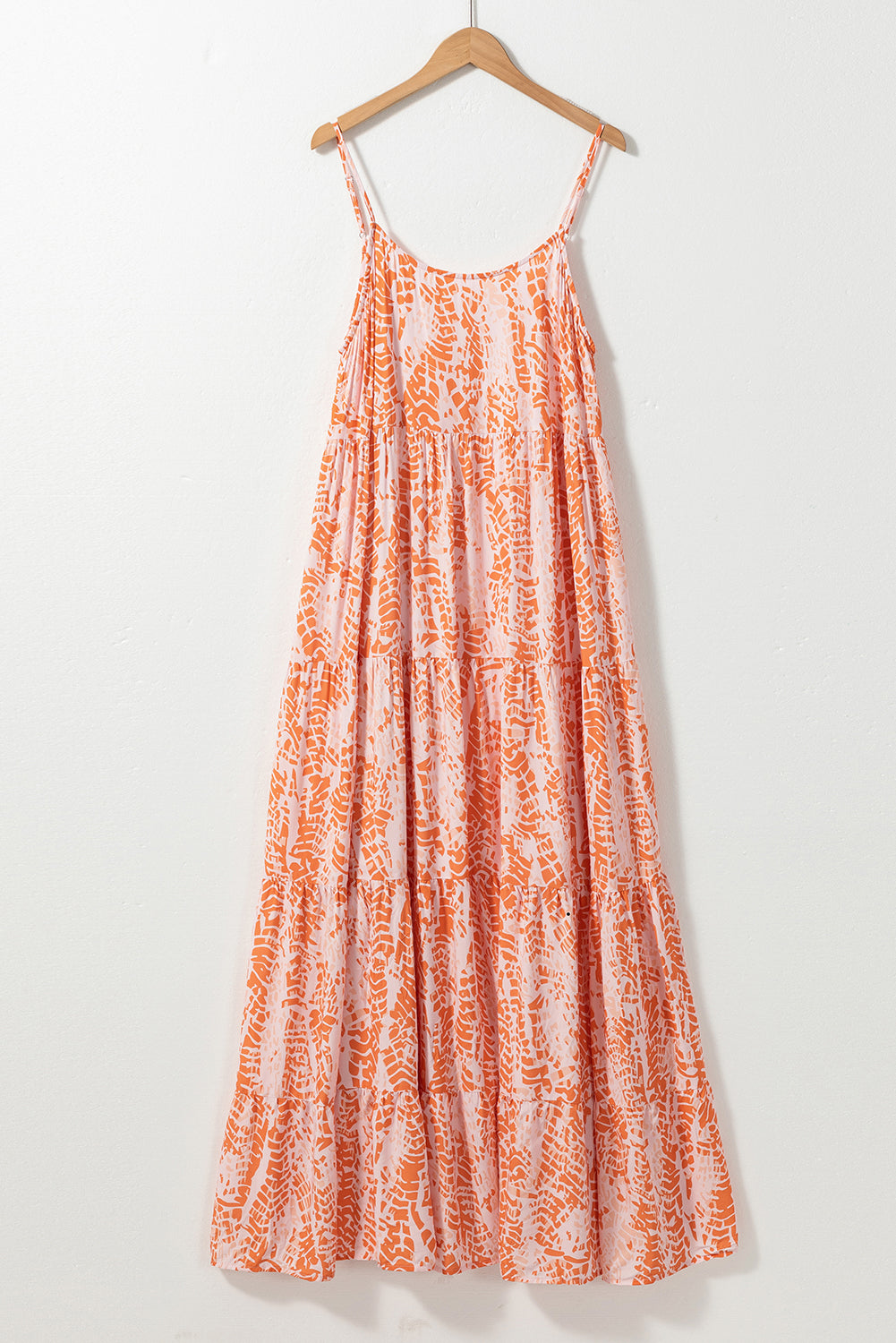 Orange Abstract Print Backless Tiered Maxi Dress - Eloy Royal