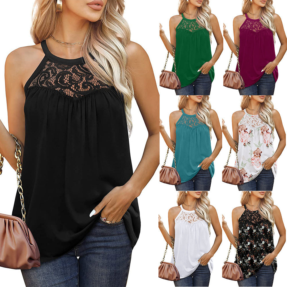 Womens Tank Tops Loose Fit Summer Lace Halter Tops Sleeveless Shirts - Eloy Royal