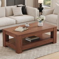 A modern and practical Walnut coffee table. The double layered coffee table is made of MDF material. Suitable for living room, bedroom, and study