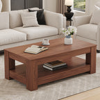 A modern and practical Walnut coffee table. The double layered coffee table is made of MDF material. Suitable for living room, bedroom, and study