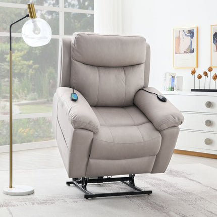 Chriki Light Gray Polished Microfiber Power Recliner w/Lift & Heating & Massage