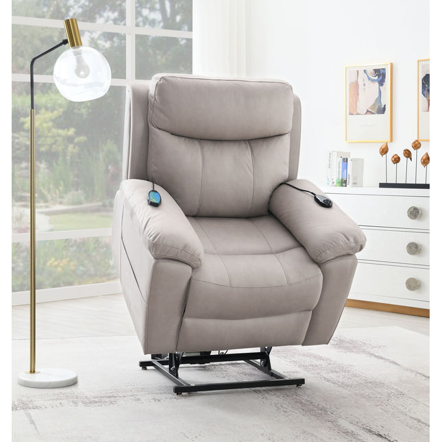 Chriki Light Gray Polished Microfiber Power Recliner w/Lift & Heating & Massage