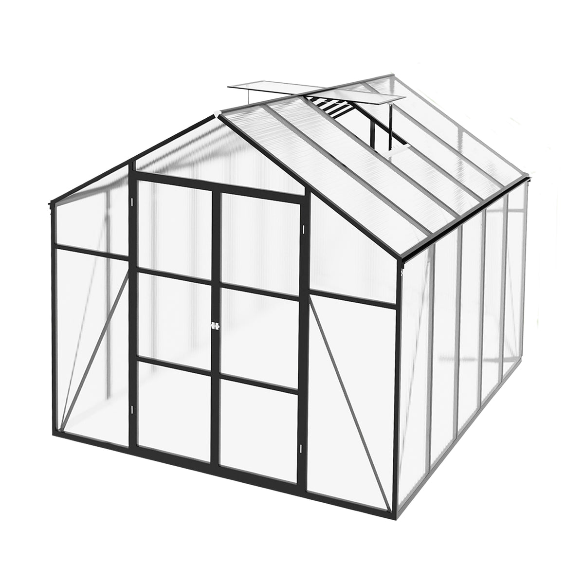 Newly Design Aluminum Frame Greenhouse 8x10 FT Polycarbonate Heavy Duty Walk-in Garden Greenhouse for Backyard in All Seasons Black Aluminium Alloy