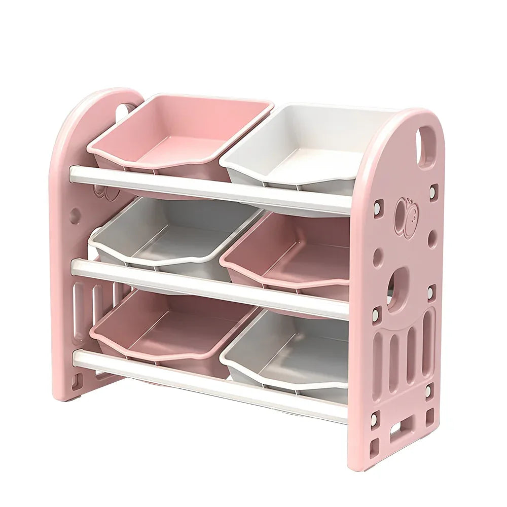 Kids Toy Storage Organizer with 6 Bins, Multi-functional Nursery Organizer Kids Furniture Set Toy Storage Cabinet Unit with HDPE Shelf and Bins for Playroom, Bedroom, Living Room (pink color) - Eloy Royal