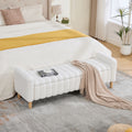 63.4'W Modern Upholstered End of Bed Bench, Wave Channel Tufted Flip-Top Storage Accent Window Footrest Stool with Armrests & Solid Wood Legs For Bedroom Entryway, Dining Room, Living Room, Ivory