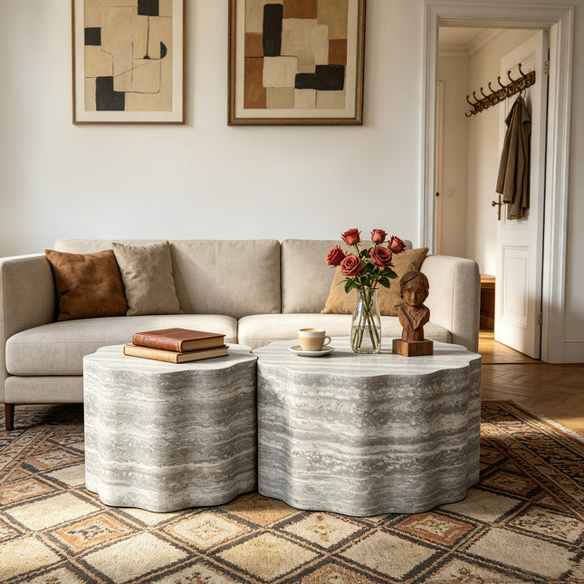 Set of 2 Round Coffee Tables for Living Room, Faux Mars Pattern Modern Minimalist Side Tables Accent End Table End Table for Apartment, Office