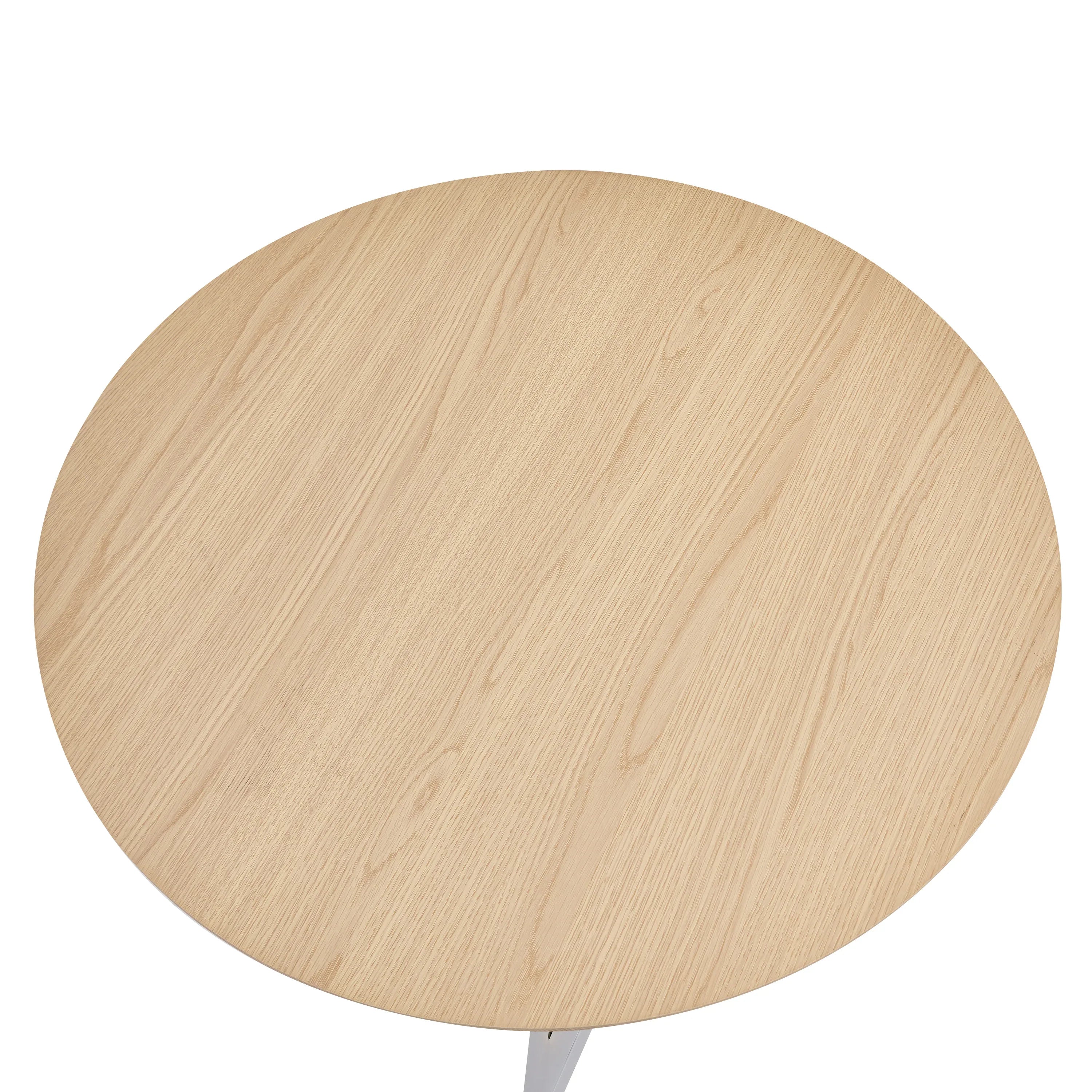 37Inch Round Dining Table, Small Round Kitchen Table With Silver Metal Legs, Suitable For 2 To 4 People, Modern Dining Room Table, Burlywood. - Eloy Royal