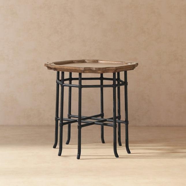 Foundry 24' Square Reclaimed Pine Wood & Iron Side Table Antique Natural Brown