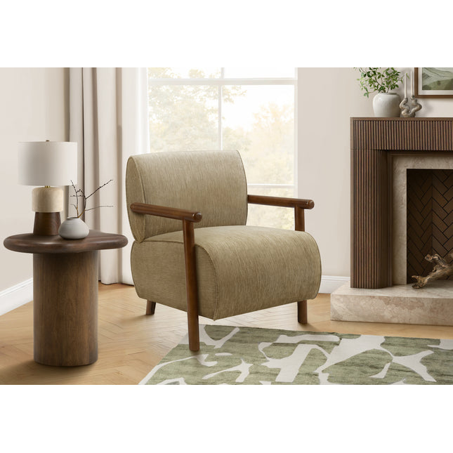 Accent Chair, 31'h, Upholstered, Living Room, Bedroom, Light Brown Fabric, Brown Walnut Solid Wood, Modern, Mid Century