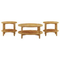 Elliott Maple 3-Piece Round Coffee and End Table Set in Warm Maple Finish with Solid Wood Construction and Full Lower Shelves