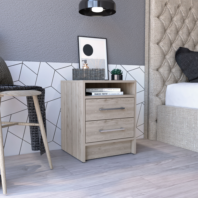 Nightstand 20'H, Two Drawers, Superior Top, Metal Handles, Light Gray