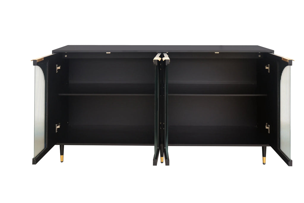 Accent Cabinet Black Lacquered Wooden Cabinet with 4 Glass Doors Sideboard Buffet Server Cabinet Storage Cabinet, for Living Room, Entryway, Hallway, Office, Kitchen and Dining Room - Eloy Royal
