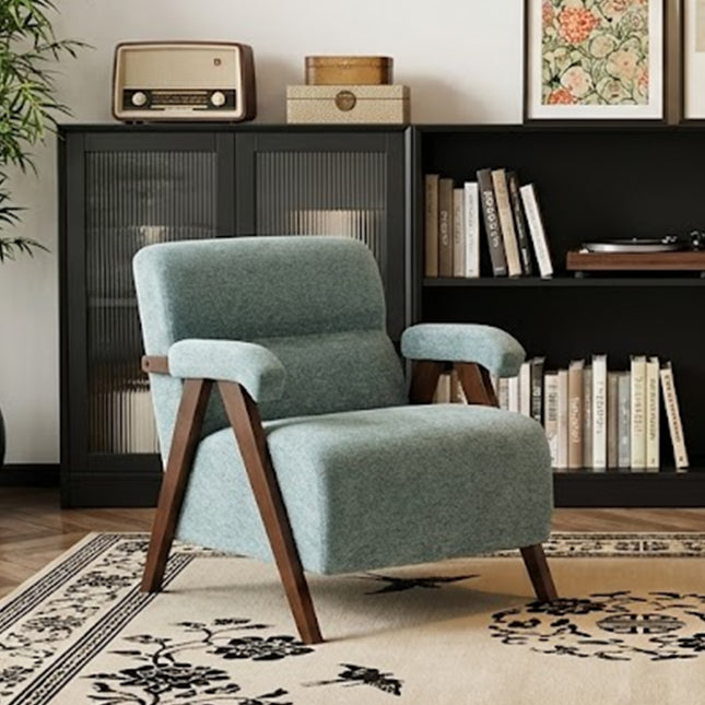 Mid Century Modern Accent Chair with Solid Wood Frame, Upholstered Living Room Chairs with Thick Cushion, Tufted Armchair for Reading Room, Bedroom