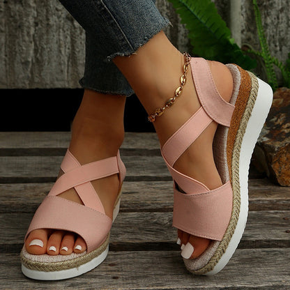 Wedge Sandals For Women Cross-strap Platform Gladiator Hemp Heel Shoes Summer - Eloy Royal