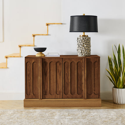 Mid Century Modern Fluted Sideboard Cabinet with Adjustable Shelves & Sturdy Base, Buffet Cabinet with Storage, Storage Cabinet for Living Room Entryway Hallway Dining Room Kitchen, Walnut+Natural
