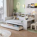 Wooden Twin Size Daybed with Storage Shelves, Multi-functional Bed with Two Storage Drawers and  Study Desk, Antique White (Old SKU: N733S241484K)