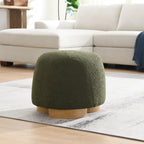 Fully Assembled Round Soft Teddy Fabric Upholstered Ottoman, Footstool with Soft Padded Seat, Fully Assembled Modern Sofa Couch Footrest, Extra Seating for Bedroom Entryway, Olive Green - Eloy Royal