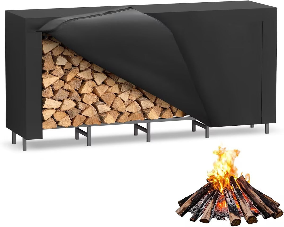12.7FT Outdoor Firewood Rack with Cover, 152x14.2x46.1in, Heavy Duty Firewood Holder & 600D Oxford Waterproof Cover for Fireplace, Patio, Indoor/Outdoor Log Storage Rack for 3/4 Cord of Firewood