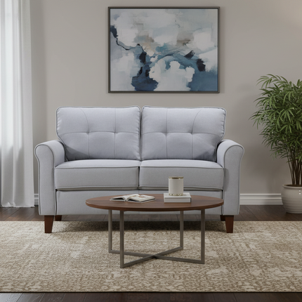 Light Grey Loveseat Sofa, 2-Seater Couch, Mid-Century Upholstered Sofa for Living Room