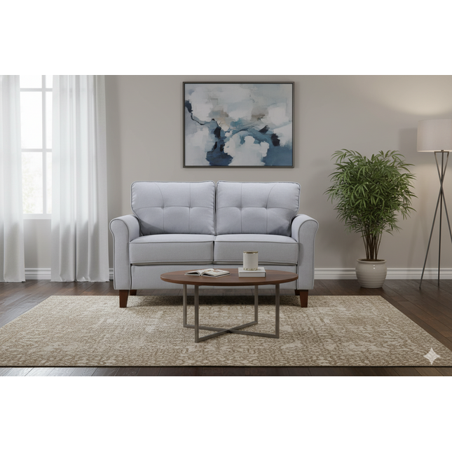 Light Grey Loveseat Sofa, 2-Seater Couch, Mid-Century Upholstered Sofa for Living Room