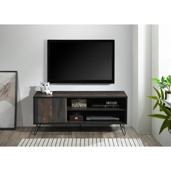 Modern 47 in Wooden TV Stand Media Console for TVs up to 50'-55' With 2 Shelves and Cabinet, Rustic Gray