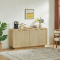 Rattan Storage Sideboard Buffet Cabinet with 4 Doors, Integrated Sturdy Base, Perfect for Living Room, Kitchen and Dining Room,Natural
