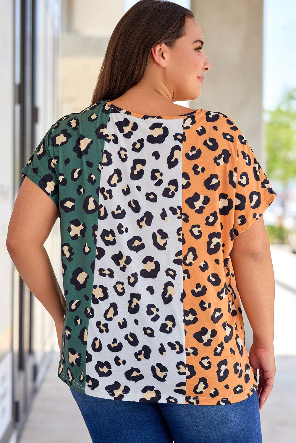 Yellow Plus Size Leopard Print Colorblock T-Shirt - Eloy Royal