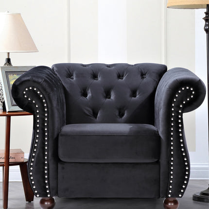 Chesterfield Crushed Velvet Accent Chair, Button Tufted Single Sofa Chair with Rolled Arms, Wood Tapered Legs, High Density Foam Spring Support, Comes with Matching Bolster