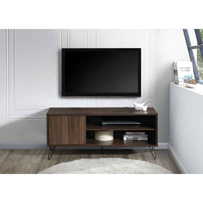 Modern 47 in Wooden TV Stand Media Console for TVs up to 50'-55' With 2 Shelves and Cabinet, Dark Walnut