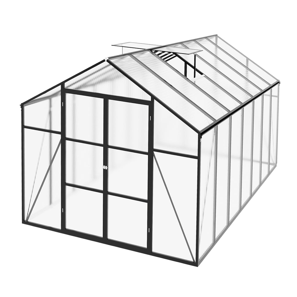 Gain Height Windproof Aluminum Greenhouse 8x14 FT Polycarbonate with Raised Base and Anchor, Black Aluminum Alloy Frame, All-Season Outdoor Garden Shelter
