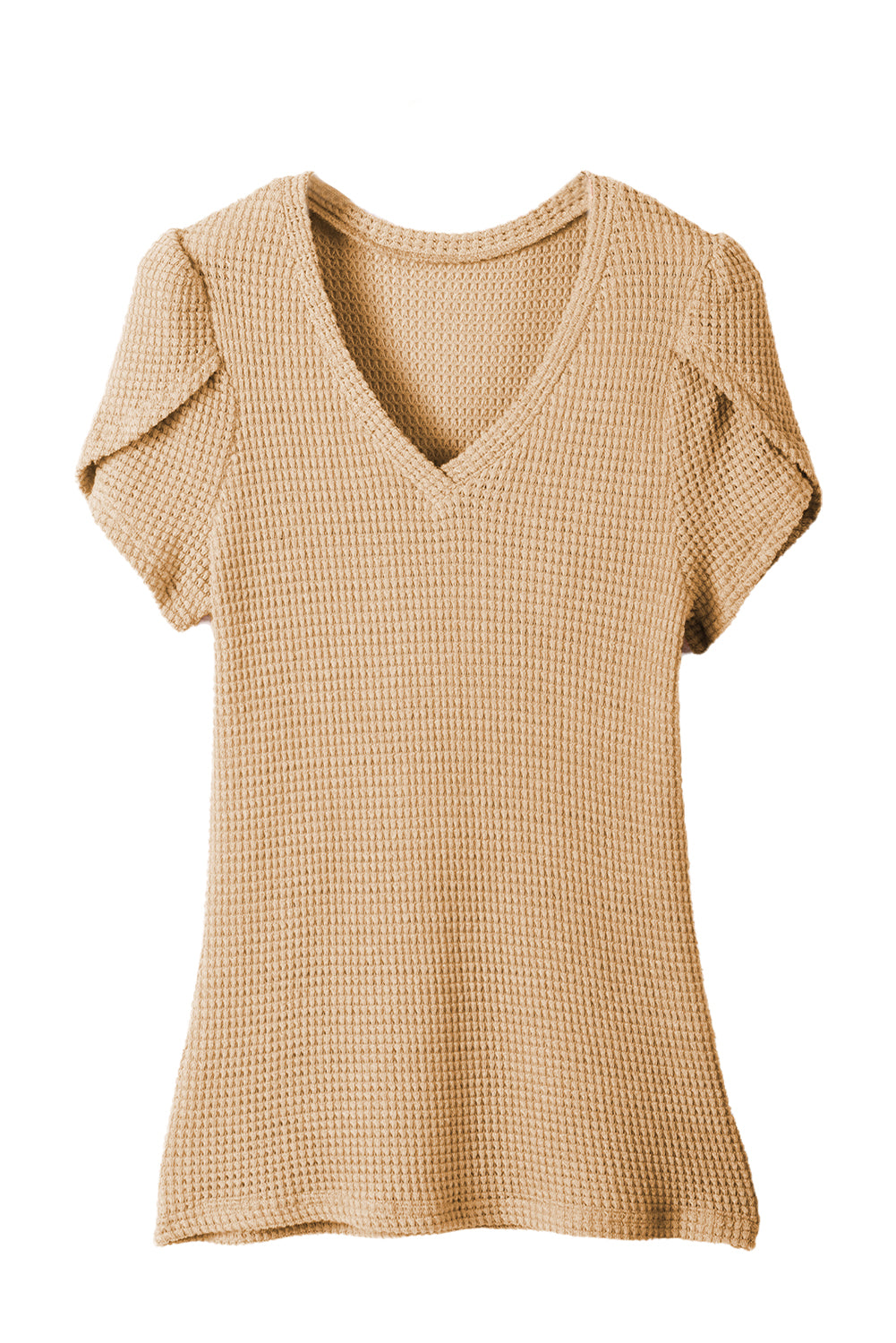 Mist Green Tulip Sleeve Waffle Knit V Neck T-Shirt - Eloy Royal