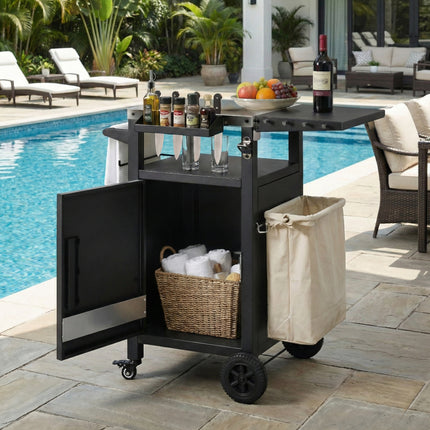 Outdoor Kitchen Island with Storage Cabinet & Spice & Paper Rack for