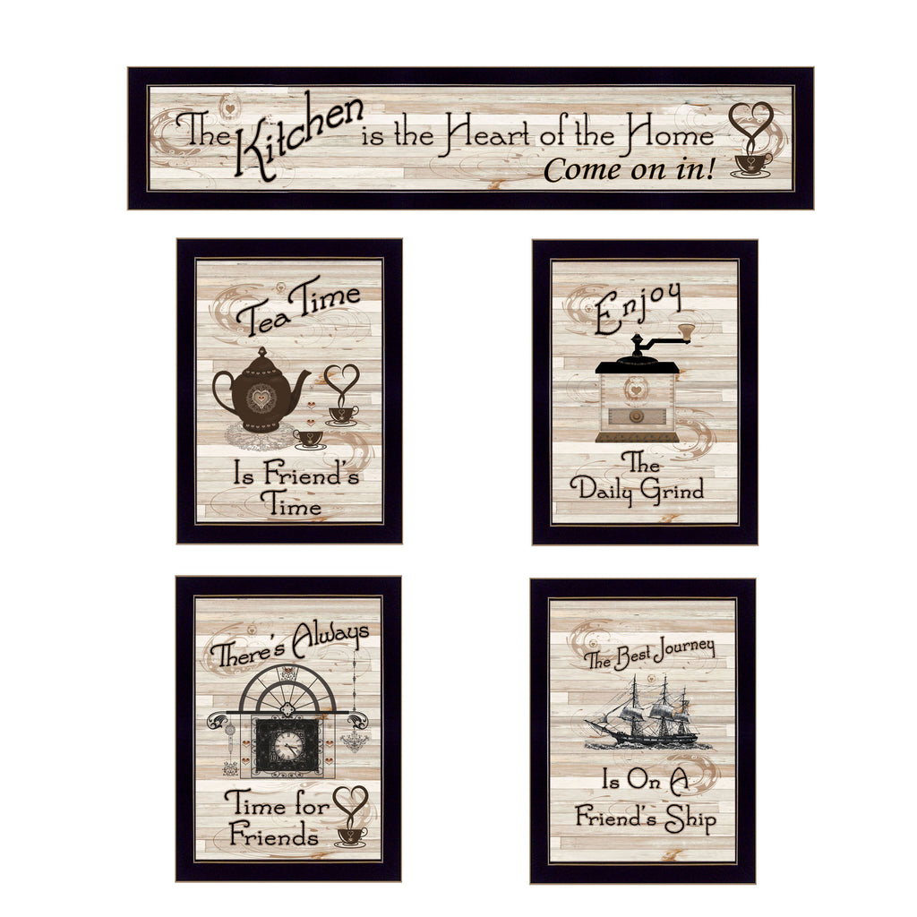 Trendy Decor 4U 'Kitchen Friendship Collection II' Framed Wall Art, Modern Home Decor 5 Piece Vignette for Living Room, Bedroom & Farmhouse Wall Decoration by Millwork Engineering