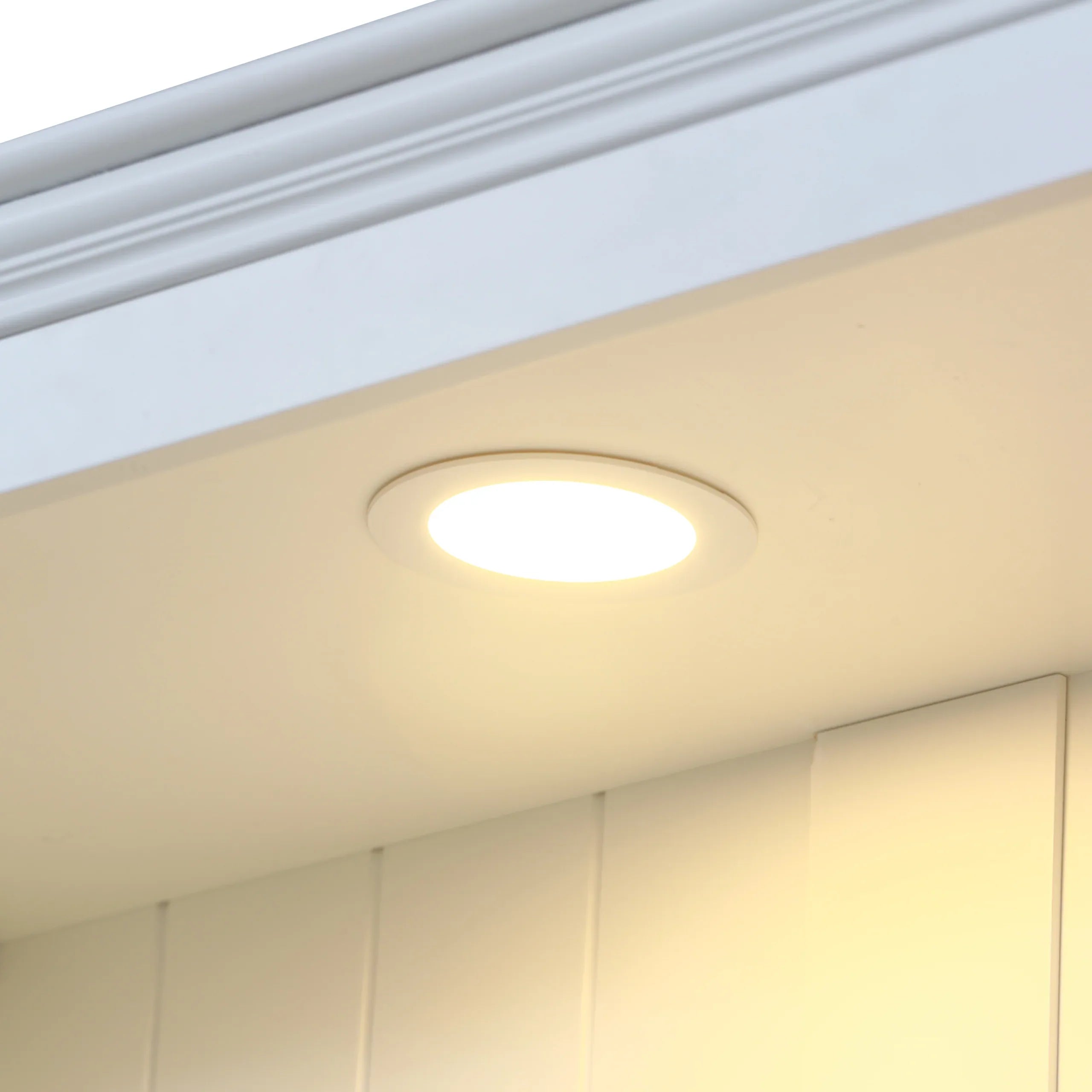 78.75''H 4-Tier Display Shelf, with 5-Colors Dimmable Ceiling Light, Freestanding Farmhouse Bookcases with Storage & Doors, Bookshelf with Adjustable Glass Shelves for Home & Office - White - Eloy Royal