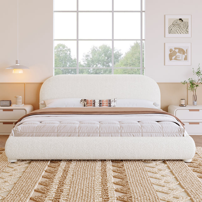 Cream Style Fabric Upholstered Bed, Simple Modern Bedroom Double Bed,Queen